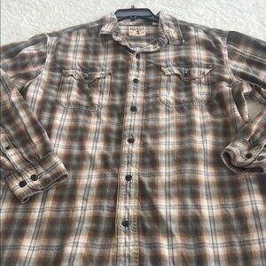 RedHead Men's Sz Large 100% Cotton Button up Plaid Shirt in Brown and Cream
